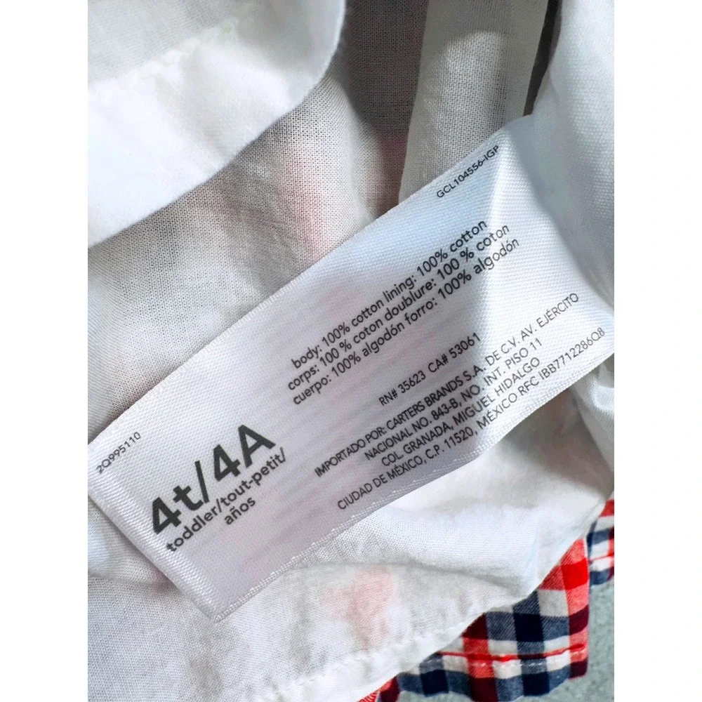 OshKosh Bgosh Tiered Dress Kids 4T Red White Blue Gingham Plaid Americana